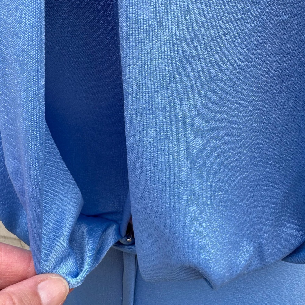 Vintage 70s Blue Mock Neck Cape Sleeve Maxi Dress Disco Gown Tie Waist Blue - Picture 6 of 14